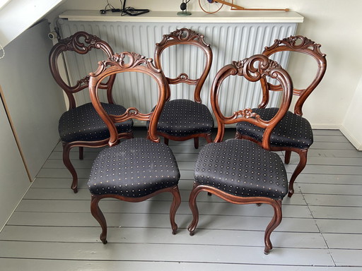 5x Classic Baroque dining chairs mahogany wood