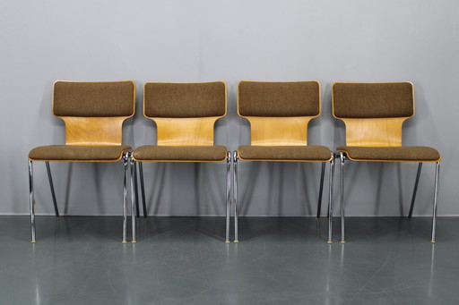 1970S Set Of Four Plywood Chairs With Fabric Upholstery , Germany