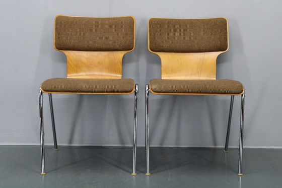 Image 1 of 1970S Set Of Four Plywood Chairs With Fabric Upholstery , Germany