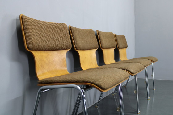 Image 1 of 1970S Set Of Four Plywood Chairs With Fabric Upholstery , Germany