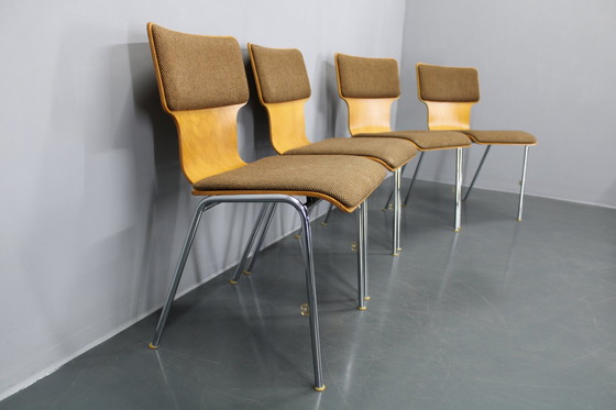 Image 1 of 1970S Set Of Four Plywood Chairs With Fabric Upholstery , Germany