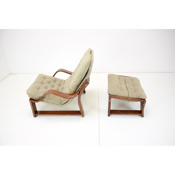 Image 1 of Poltrona e poggiapiedi vintage scandinavi in legno e tessuto, anni '60