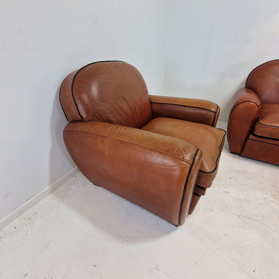 Image 1 of Set Of 2 Club Chairs And 1 Sofa In Saddle Leather By Jan Frantzen, Netherlands