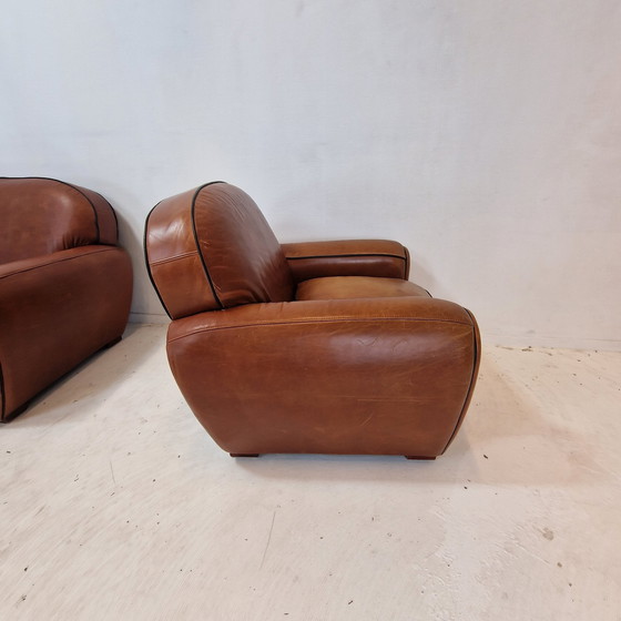 Image 1 of Set Of 2 Club Chairs And 1 Sofa In Saddle Leather By Jan Frantzen, Netherlands