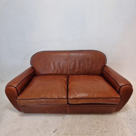 Image 1 of Set Of 2 Club Chairs And 1 Sofa In Saddle Leather By Jan Frantzen, Netherlands