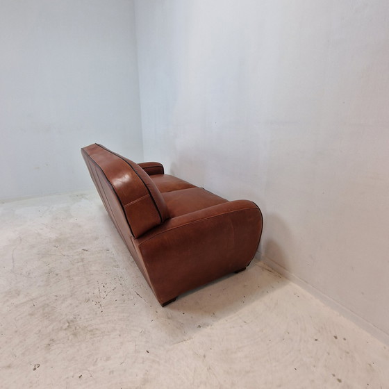 Image 1 of Set Of 2 Club Chairs And 1 Sofa In Saddle Leather By Jan Frantzen, Netherlands