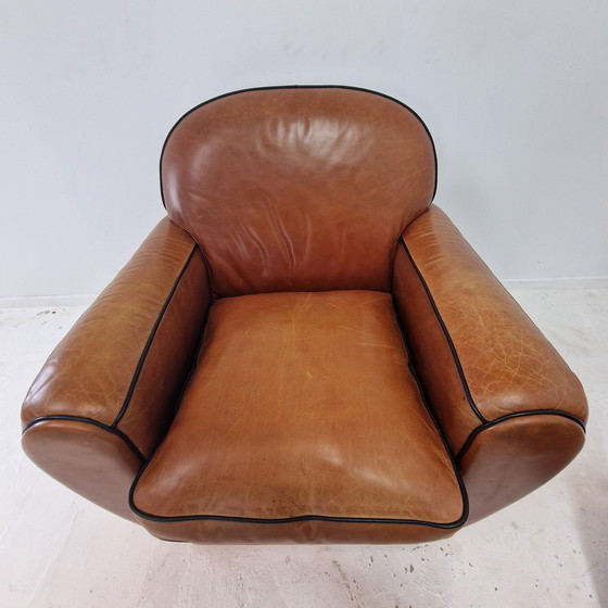 Image 1 of Set Of 2 Club Chairs And 1 Sofa In Saddle Leather By Jan Frantzen, Netherlands