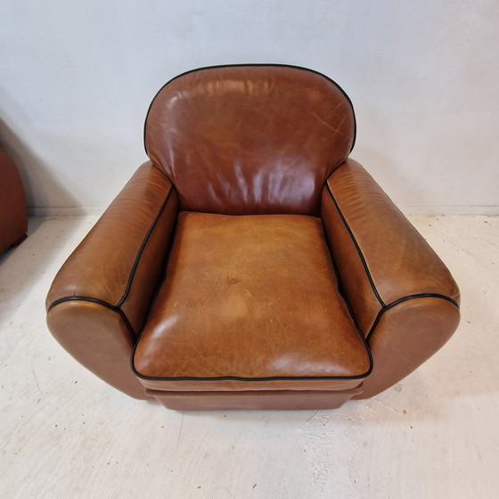 Image 1 of Set Of 2 Club Chairs And 1 Sofa In Saddle Leather By Jan Frantzen, Netherlands