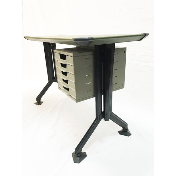 Image 1 of Green vintage desk in metal and vinyl by G. Banfi L. Belgiojoso E. Peressutti