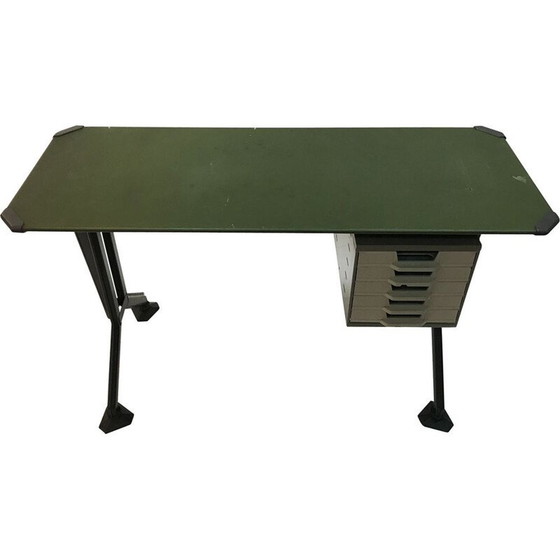 Image 1 of Green vintage desk in metal and vinyl by G. Banfi L. Belgiojoso E. Peressutti