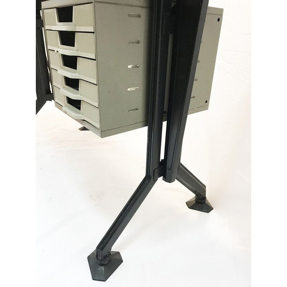 Image 1 of Green vintage desk in metal and vinyl by G. Banfi L. Belgiojoso E. Peressutti