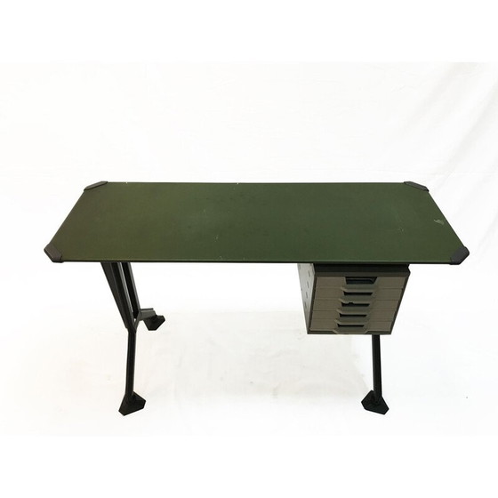 Image 1 of Green vintage desk in metal and vinyl by G. Banfi L. Belgiojoso E. Peressutti