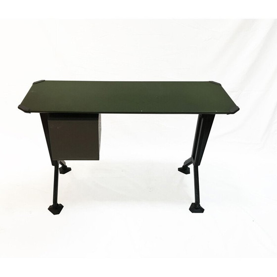 Image 1 of Green vintage desk in metal and vinyl by G. Banfi L. Belgiojoso E. Peressutti