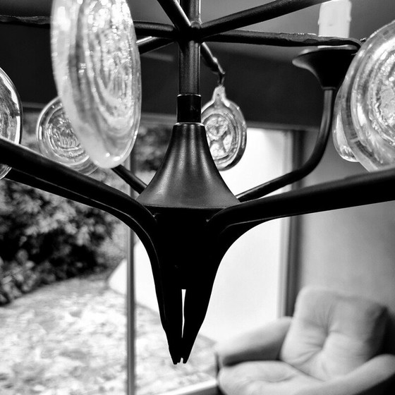 Image 1 of Vintage Scandinavian metal and glass chandelier by Erik Höglund and Boda Glasburk for Holm Sorensen, Denmark 1960s