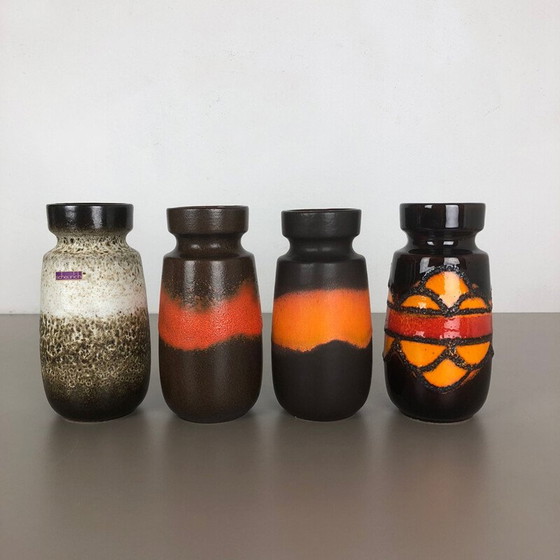Image 1 of Set of 4 vintage fat lava ceramic vases from Scheurich, Germany 1970