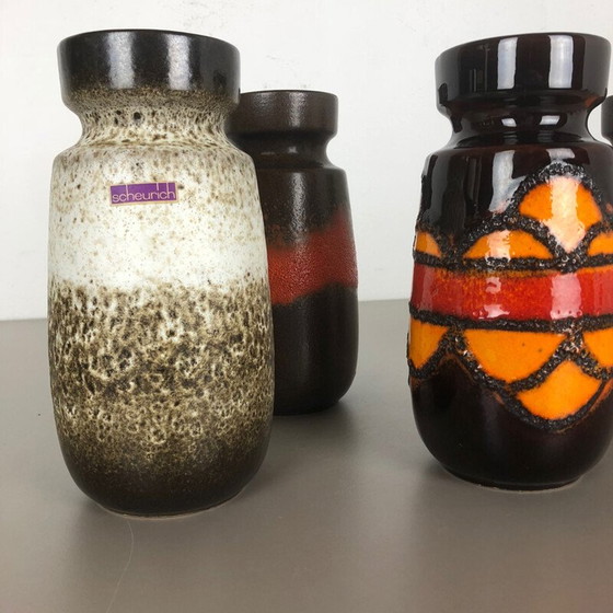 Image 1 of Set of 4 vintage fat lava ceramic vases from Scheurich, Germany 1970