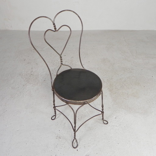 Ornate Steel American Ice Cream Parlor Chair, 1940s