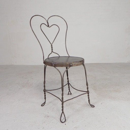 Ornate Steel American Ice Cream Parlor Chair, 1940s