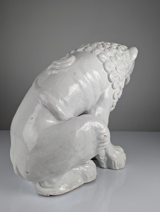 Image 1 of Glazed Clay Lion Sculpture In Romanesque Style