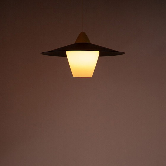 Image 1 of Lampada a sospensione vintage in metallo nero e vetro, 1950