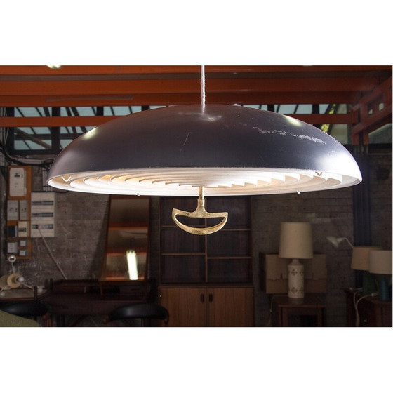 Image 1 of Vintage aluminum and brass pendant lamp by Vilhem Wolhert and Jorgen Bo Pour Poulsen, Denmark 1960