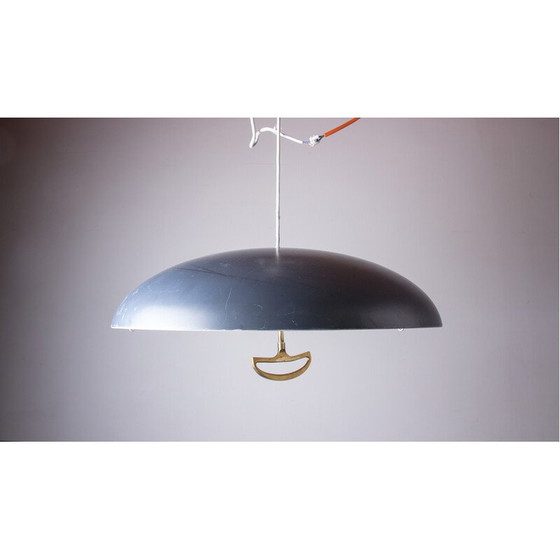 Image 1 of Vintage aluminum and brass pendant lamp by Vilhem Wolhert and Jorgen Bo Pour Poulsen, Denmark 1960
