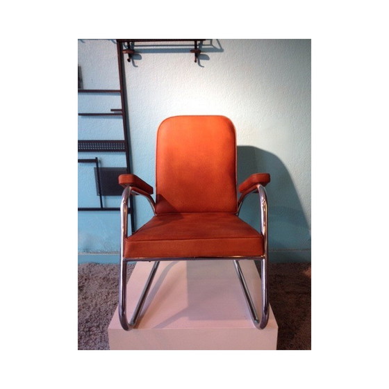 Image 1 of Vintage modernist armchair in leather and chrome, 1940