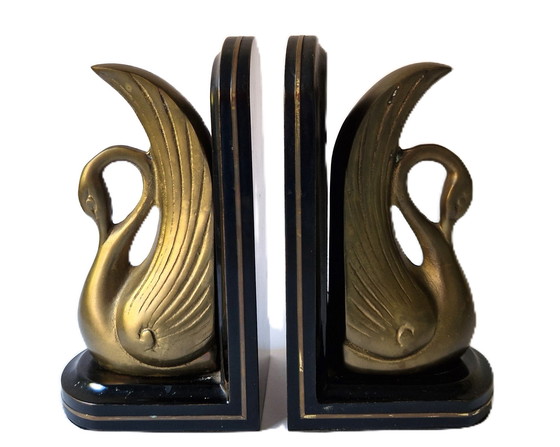 Image 1 of Art Nouveau Bookends With Swans