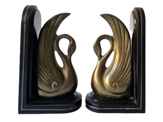 Image 1 of Art Nouveau Bookends With Swans