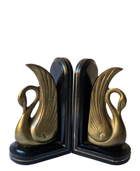 Image 1 of Art Nouveau Bookends With Swans