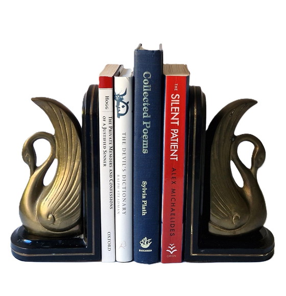 Image 1 of Art Nouveau Bookends With Swans