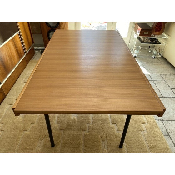 Image 1 of Vintage elm and metal dining table with extension leaf by Gérard Guermonprez for Magnani, 1960
