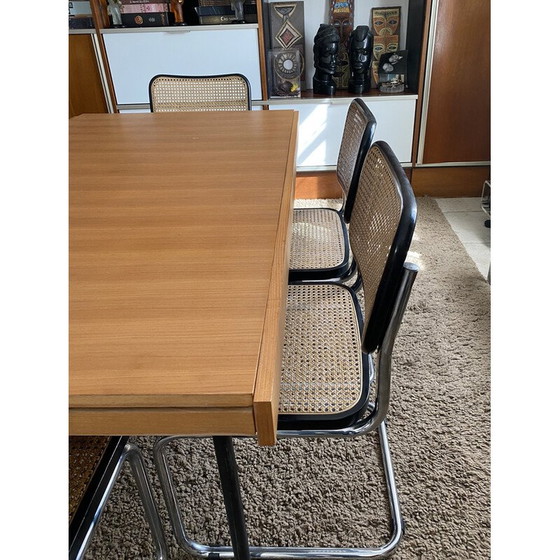 Image 1 of Vintage elm and metal dining table with extension leaf by Gérard Guermonprez for Magnani, 1960