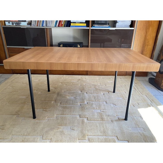 Image 1 of Vintage elm and metal dining table with extension leaf by Gérard Guermonprez for Magnani, 1960