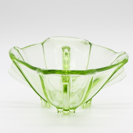 Image 1 of Rare Large Antique Art Déco Crystal Uranium Glass Fruits Bowl 29Cm×18Cm 30S Chic