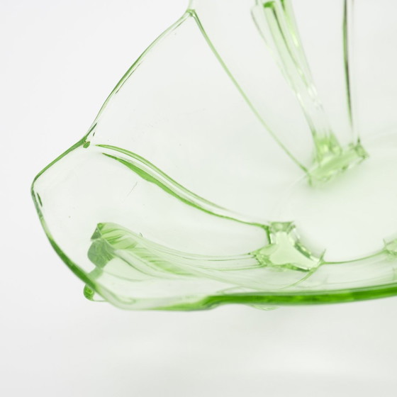 Image 1 of Rare Large Antique Art Déco Crystal Uranium Glass Fruits Bowl 29Cm×18Cm 30S Chic