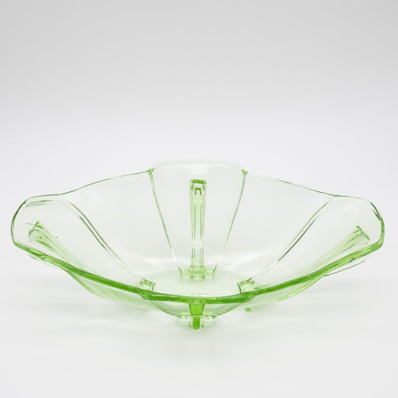 Image 1 of Rare Large Antique Art Déco Crystal Uranium Glass Fruits Bowl 29Cm×18Cm 30S Chic