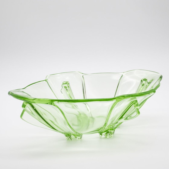 Image 1 of Rare Large Antique Art Déco Crystal Uranium Glass Fruits Bowl 29Cm×18Cm 30S Chic