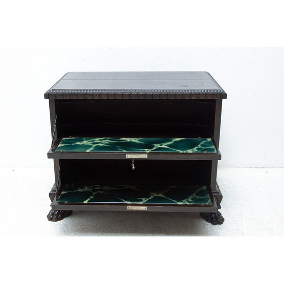 Image 1 of Art Deco vintage walnut and glass bar cabinet, Czechoslovakia 1930s