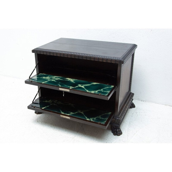 Image 1 of Art Deco vintage walnut and glass bar cabinet, Czechoslovakia 1930s