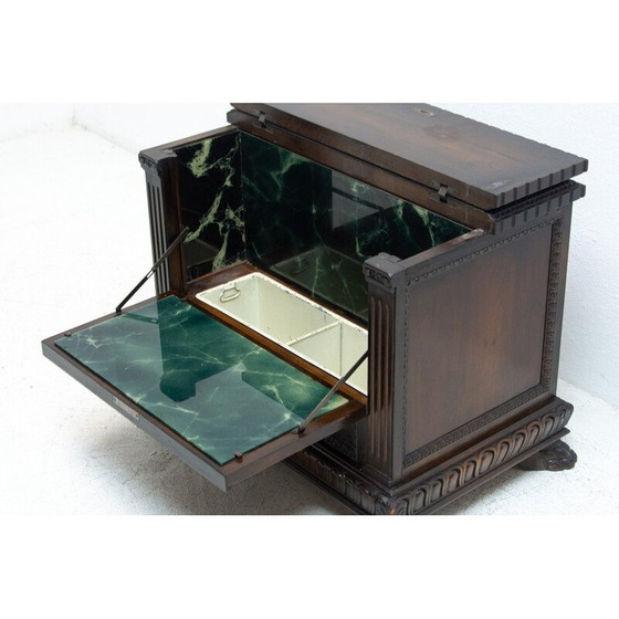 Image 1 of Art Deco vintage walnut and glass bar cabinet, Czechoslovakia 1930s