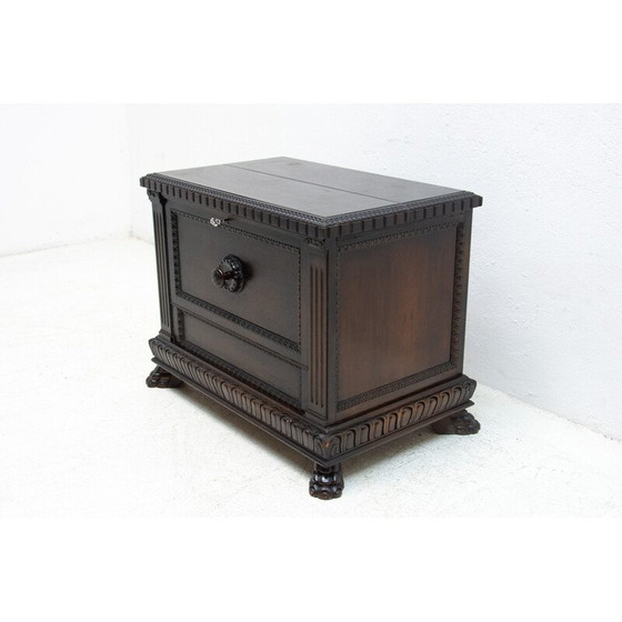 Image 1 of Art Deco vintage walnut and glass bar cabinet, Czechoslovakia 1930s