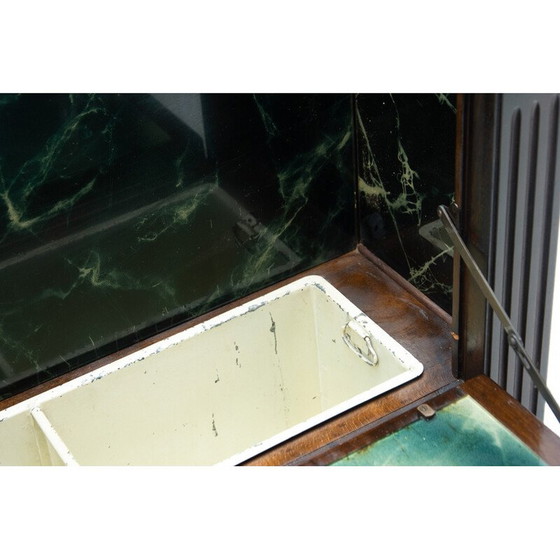 Image 1 of Art Deco vintage walnut and glass bar cabinet, Czechoslovakia 1930s