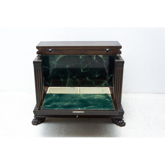 Image 1 of Art Deco vintage walnut and glass bar cabinet, Czechoslovakia 1930s