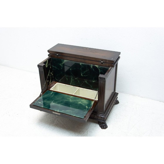 Image 1 of Art Deco vintage walnut and glass bar cabinet, Czechoslovakia 1930s