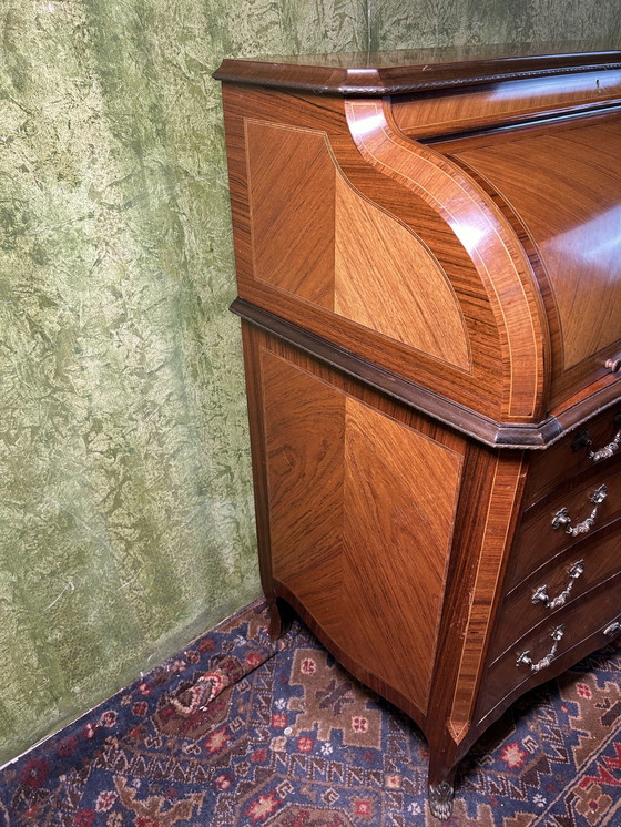 Image 1 of vintage Brocante inlaid rolltop bureau 1920-1930