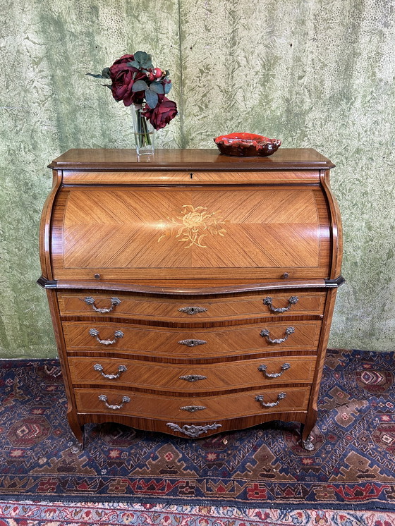 Image 1 of vintage Brocante inlaid rolltop bureau 1920-1930