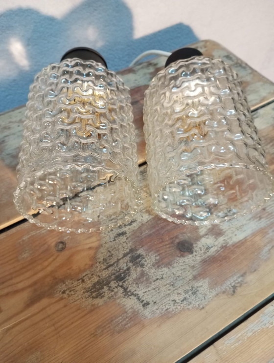 Image 1 of 2x Pendant Lights Glass