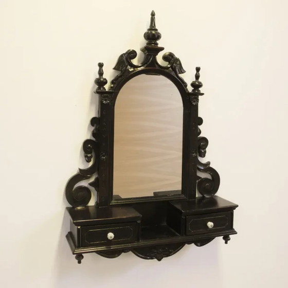 Image 1 of Antique Wall Mirror with Console and Two Small Drawers