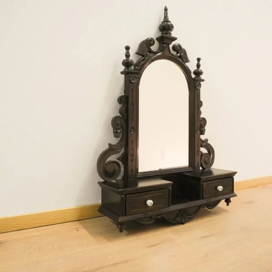 Image 1 of Antique Wall Mirror with Console and Two Small Drawers